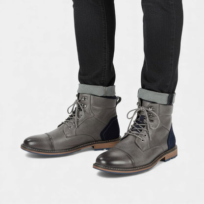 Men’s Textured Upper Ankle Boots With Lace Front