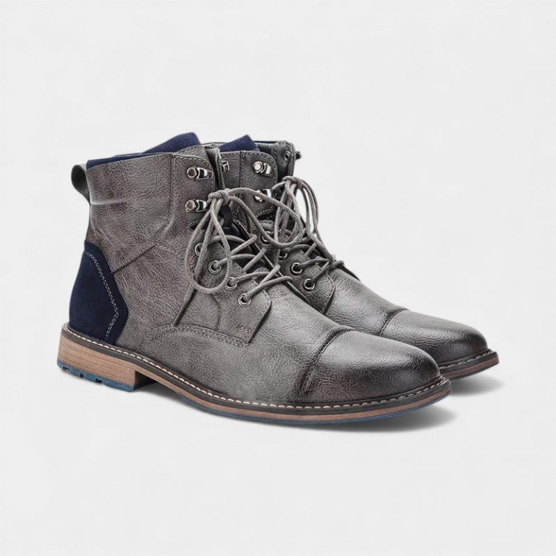 Men’s Textured Upper Ankle Boots With Lace Front