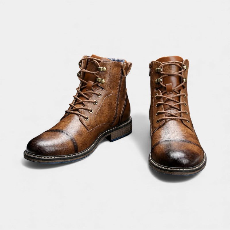 Men’s Textured Upper Ankle Boots With Lace Front
