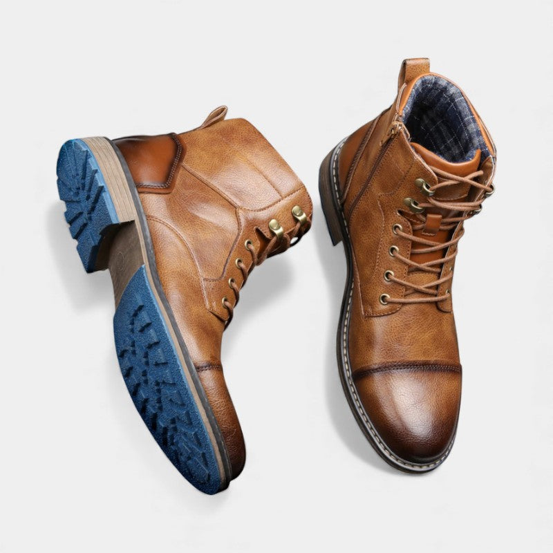 Men’s Textured Upper Ankle Boots With Lace Front