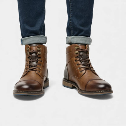 Men’s Textured Upper Ankle Boots With Lace Front