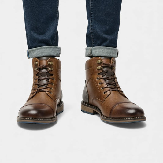 Men’s Textured Upper Ankle Boots With Lace Front