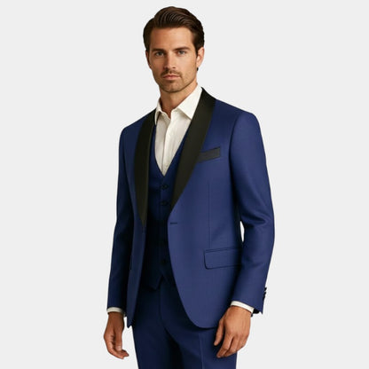 Men’s Tuxedo Three Piece Suit With Contrast Lapel