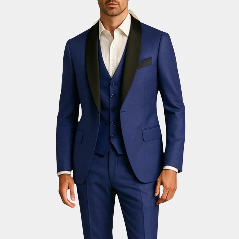 Men’s Tuxedo Three Piece Suit With Contrast Lapel