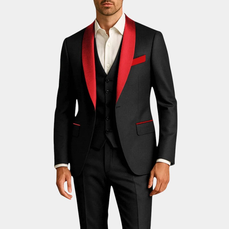 Men’s Tuxedo Three Piece Suit With Contrast Lapel