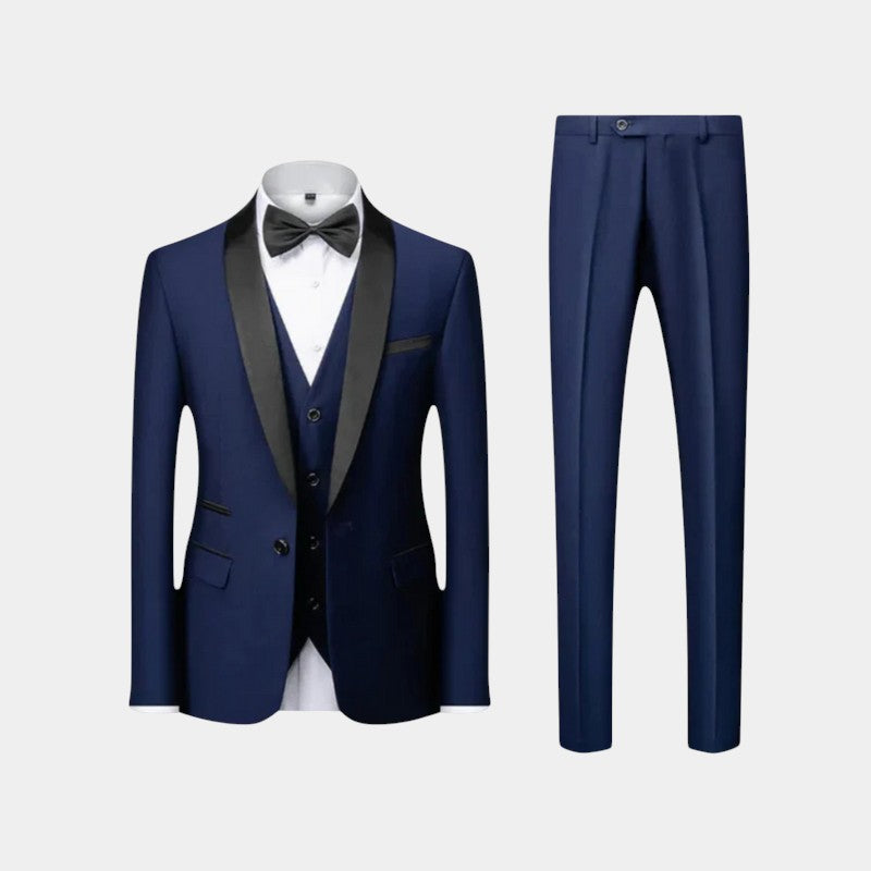 Men’s Tuxedo Three Piece Suit With Contrast Lapel