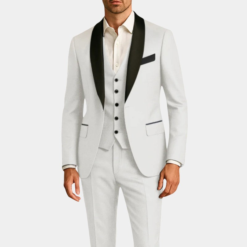 Men’s Tuxedo Three Piece Suit With Contrast Lapel