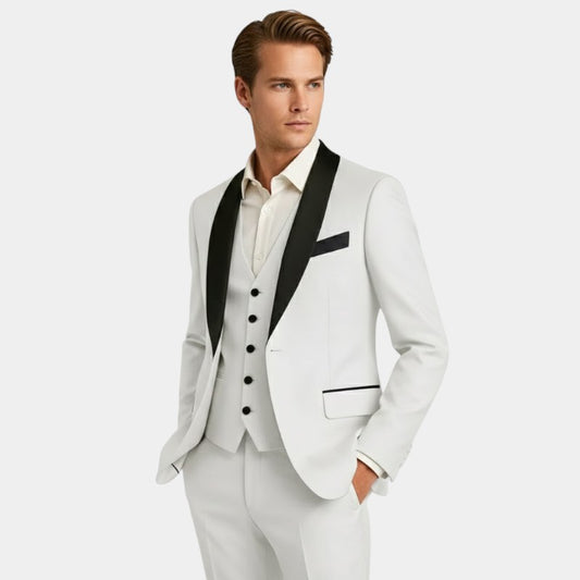 Men’s Tuxedo Three Piece Suit With Contrast Lapel