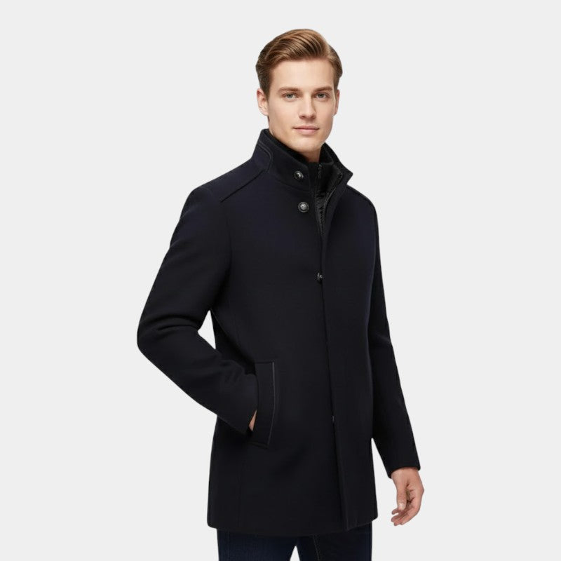 Men’s Wool Coat With Button Fastening and Quilted Lining