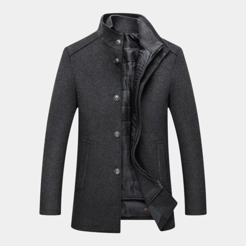 Men’s Wool Coat With Button Fastening and Quilted Lining