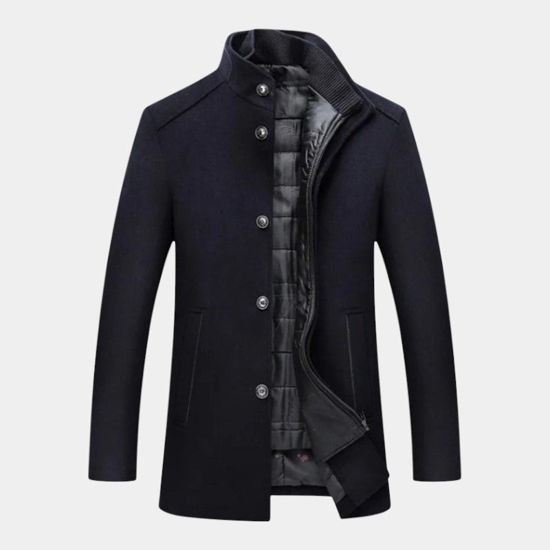Men’s Wool Coat With Button Fastening and Quilted Lining