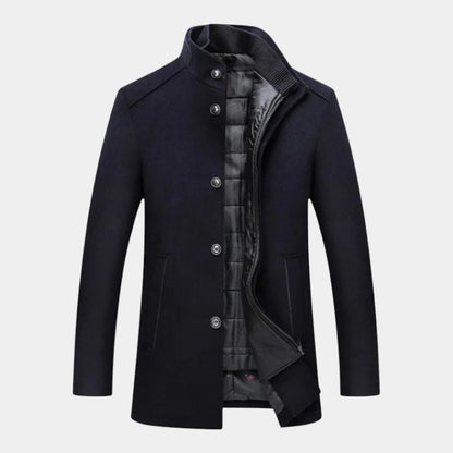 Men’s Wool Coat With Button Fastening and Quilted Lining