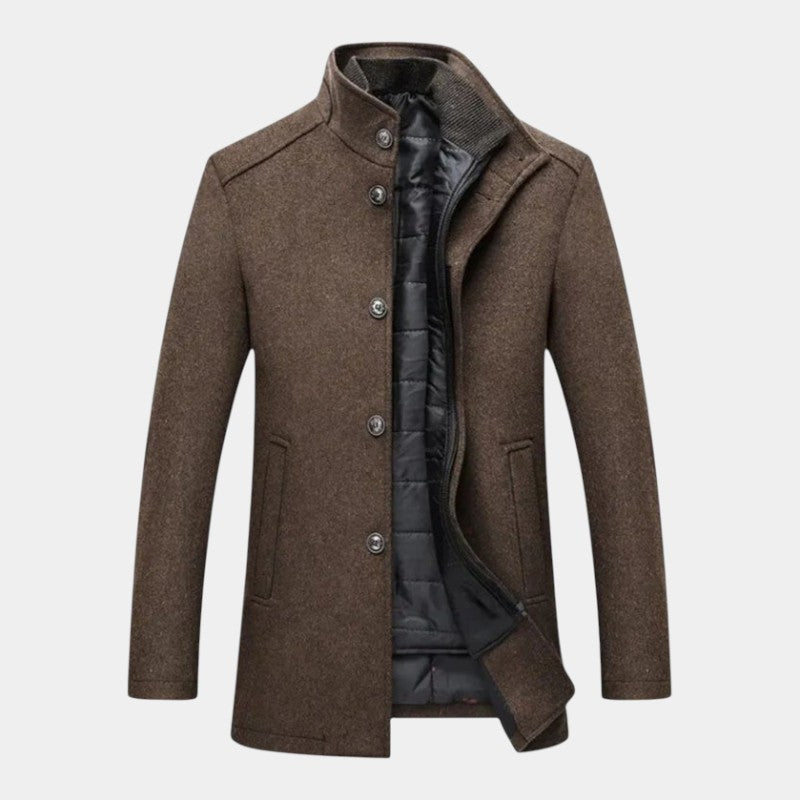 Men’s Wool Coat With Button Fastening and Quilted Lining