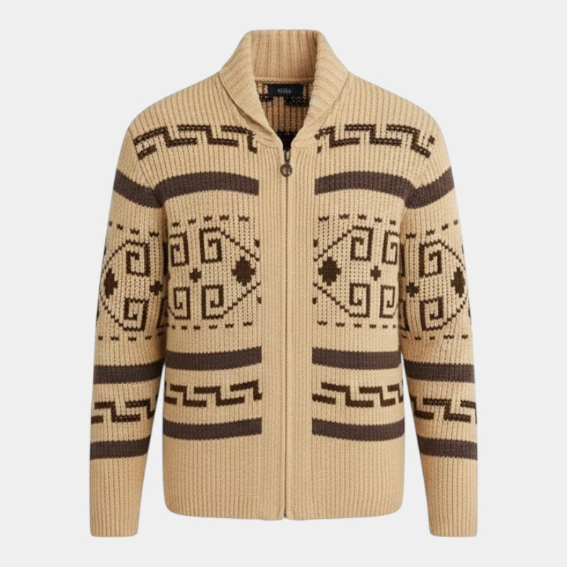 Men’s Wool Knit Cardigan With Zipper and Turn-Down Collar