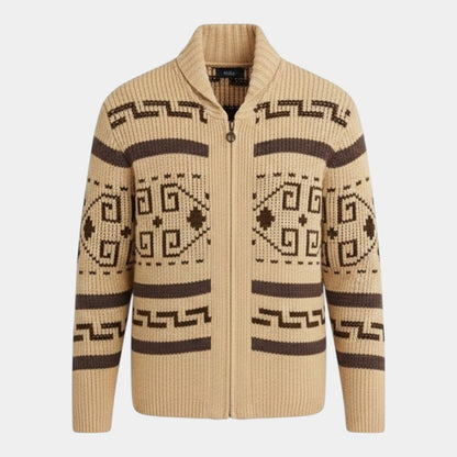 Men’s Wool Knit Cardigan With Zipper and Turn-Down Collar