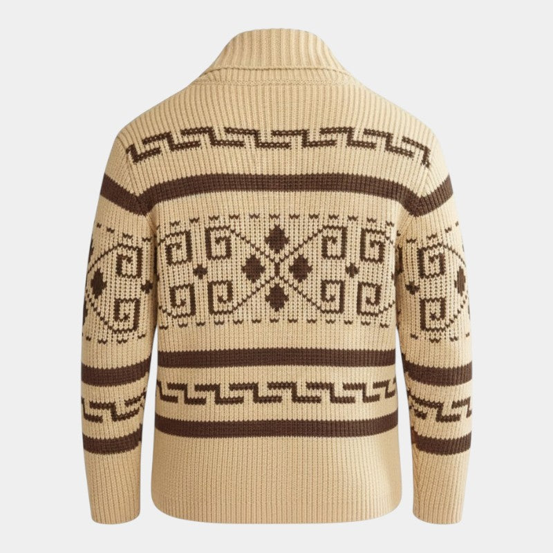 Men’s Wool Knit Cardigan With Zipper and Turn-Down Collar