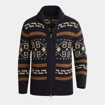 Men’s Wool Knit Cardigan With Zipper and Turn-Down Collar
