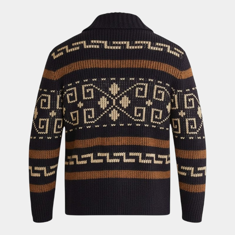Men’s Wool Knit Cardigan With Zipper and Turn-Down Collar