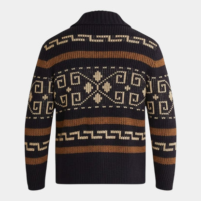 Men’s Wool Knit Cardigan With Zipper and Turn-Down Collar