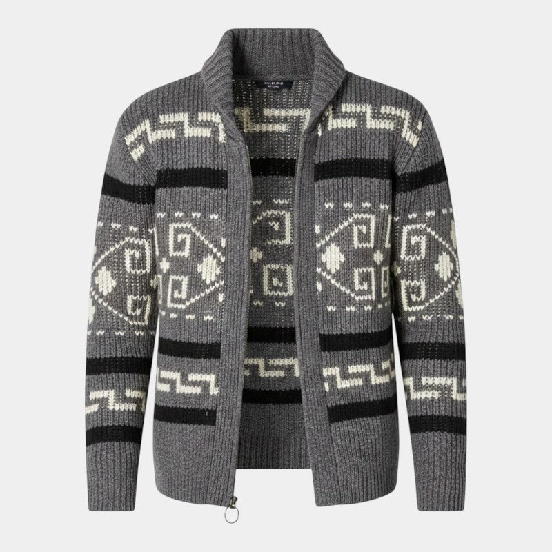 Men’s Wool Knit Cardigan With Zipper and Turn-Down Collar