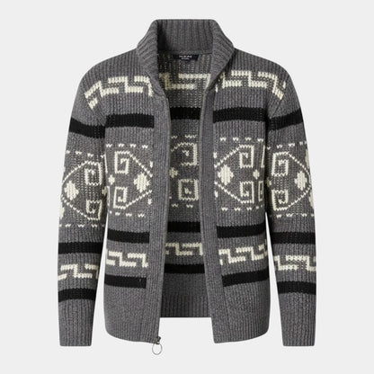 Men’s Wool Knit Cardigan With Zipper and Turn-Down Collar