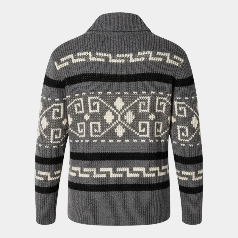 Men’s Wool Knit Cardigan With Zipper and Turn-Down Collar