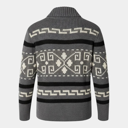 Men’s Wool Knit Cardigan With Zipper and Turn-Down Collar