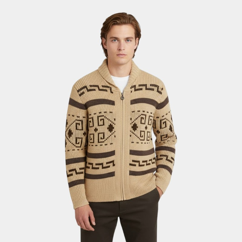 Men’s Wool Knit Cardigan With Zipper and Turn-Down Collar