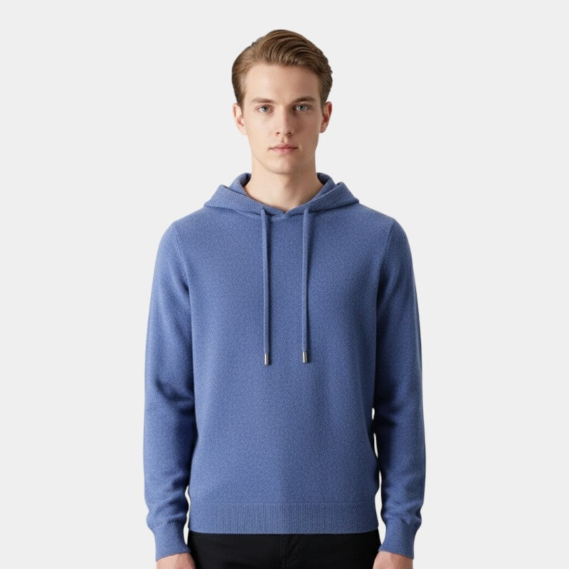 Men’s Wool Knit Hoodie With Ribbed Edges