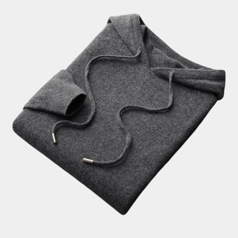Men’s Wool Knit Hoodie With Ribbed Edges