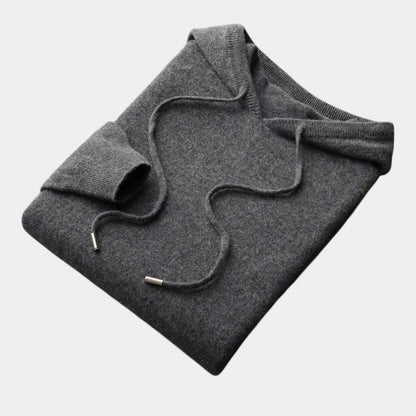 Men’s Wool Knit Hoodie With Ribbed Edges