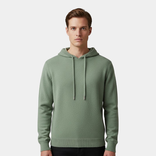 Men’s Wool Knit Hoodie With Ribbed Edges