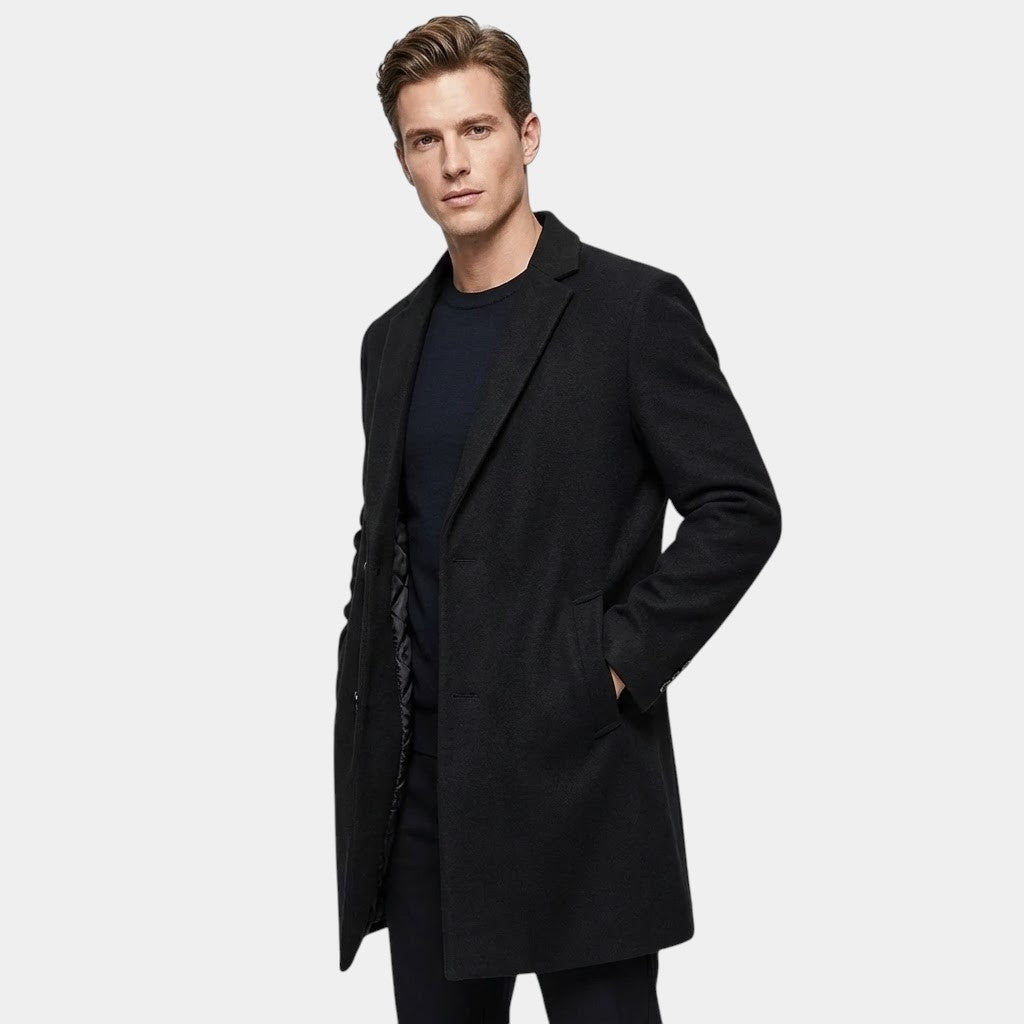 Men’s Wool Long Coat With Button Fastening