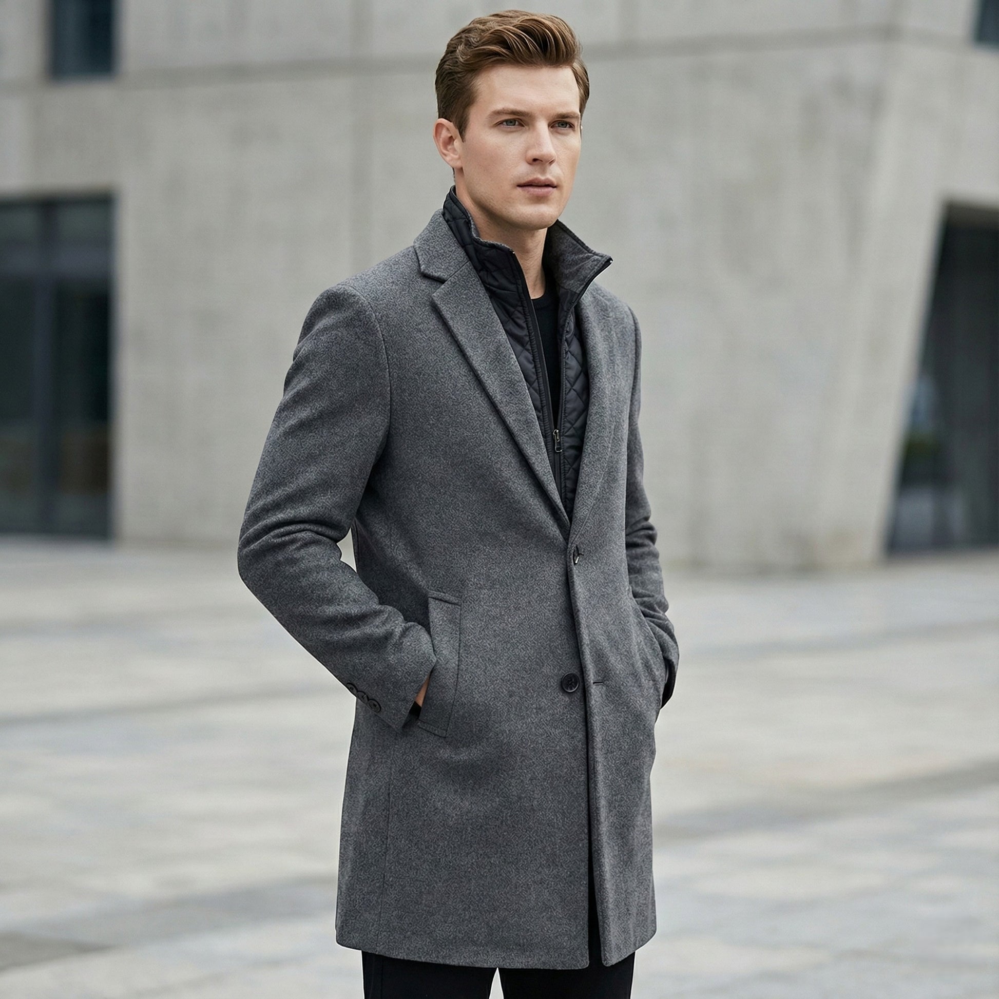 Men’s Wool Long Coat With Button Fastening