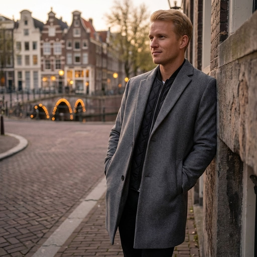 Men’s Wool Long Coat With Button Fastening