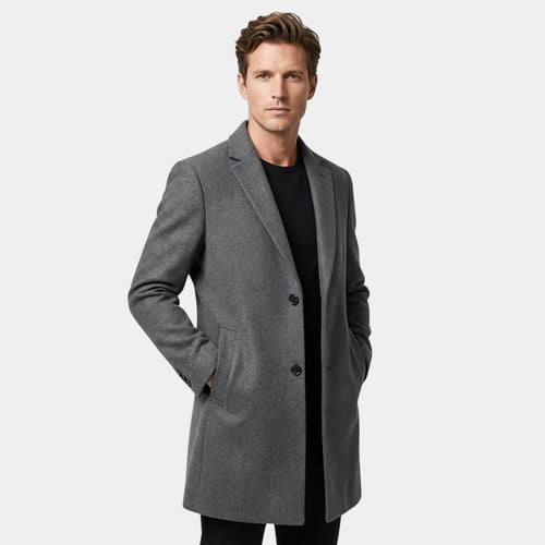 Men’s Wool Long Coat With Button Fastening