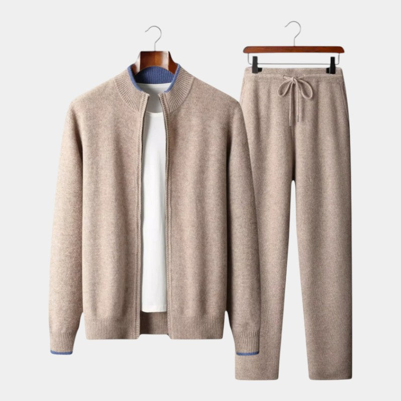 Men’s Wool Lounge Set With Zip Cardigan and Drawstring Trousers