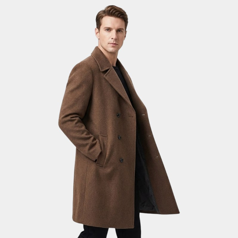 Men’s Wool Overcoat With Double Breasted Front and Long Length