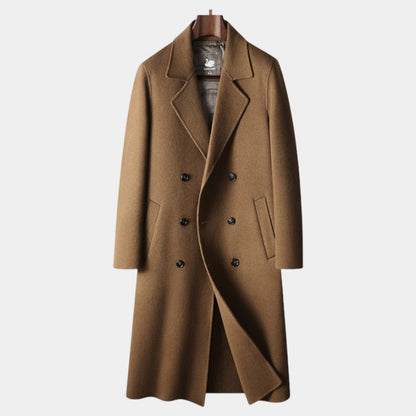 Men’s Wool Overcoat With Double Breasted Front and Long Length