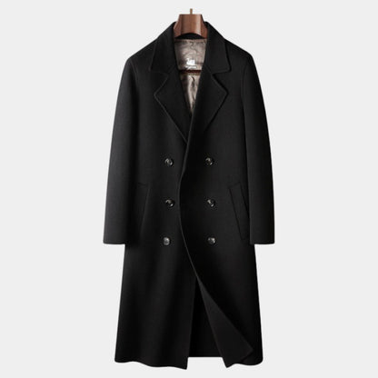Men’s Wool Overcoat With Double Breasted Front and Long Length