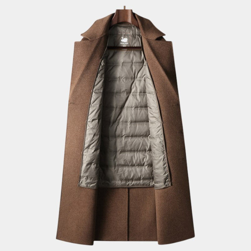 Men’s Wool Overcoat With Double Breasted Front and Long Length