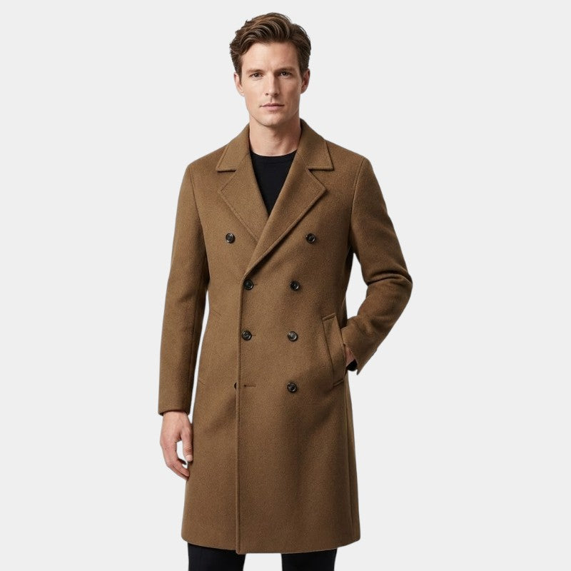 Men’s Wool Overcoat With Double Breasted Front and Long Length