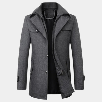 Men’s Wool Overcoat With Zip Insert and Button Cuffs