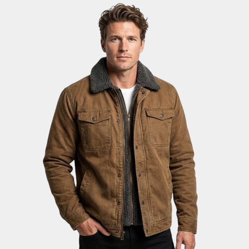 Men’s fleece-lined cotton jacket with button front