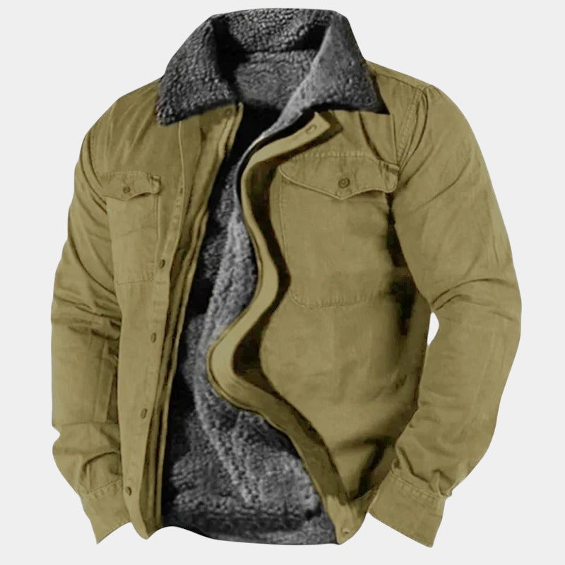 Men’s fleece-lined cotton jacket with button front