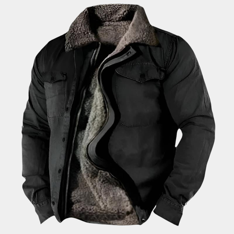 Men’s fleece-lined cotton jacket with button front