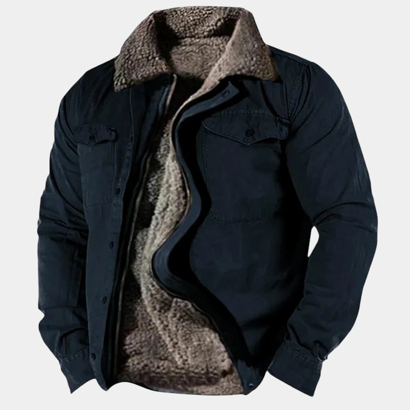 Men’s fleece-lined cotton jacket with button front