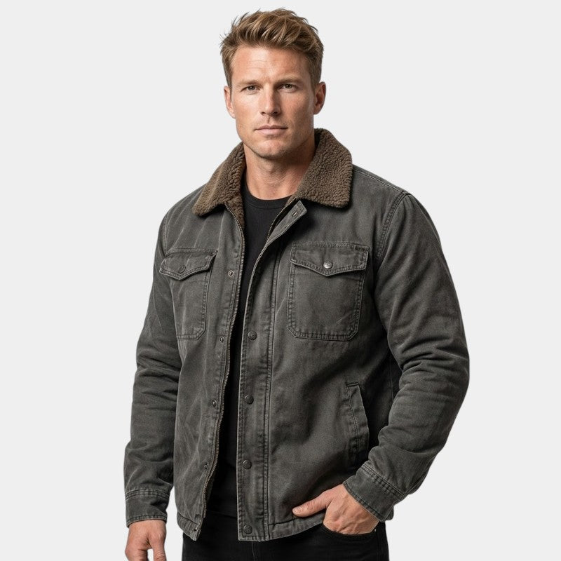 Men’s fleece-lined cotton jacket with button front