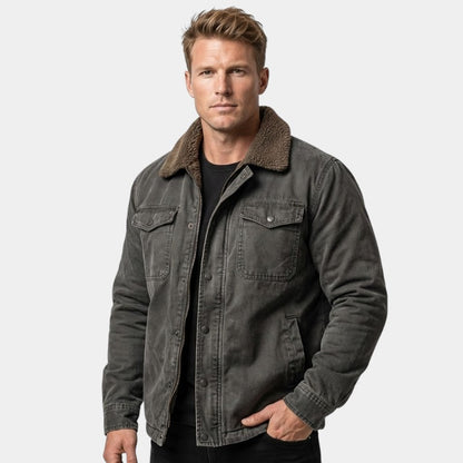 Men’s fleece-lined cotton jacket with button front