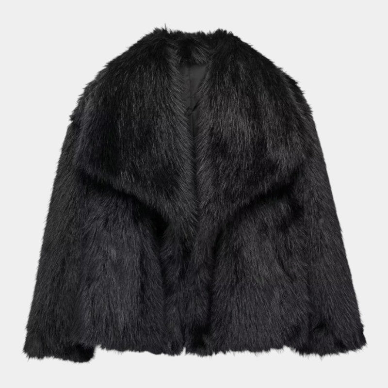 Women’s Faux Fur Jacket With Wide Collar